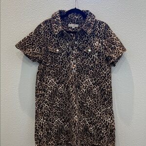 Leopard Print Short Denim Sleeve Shirt